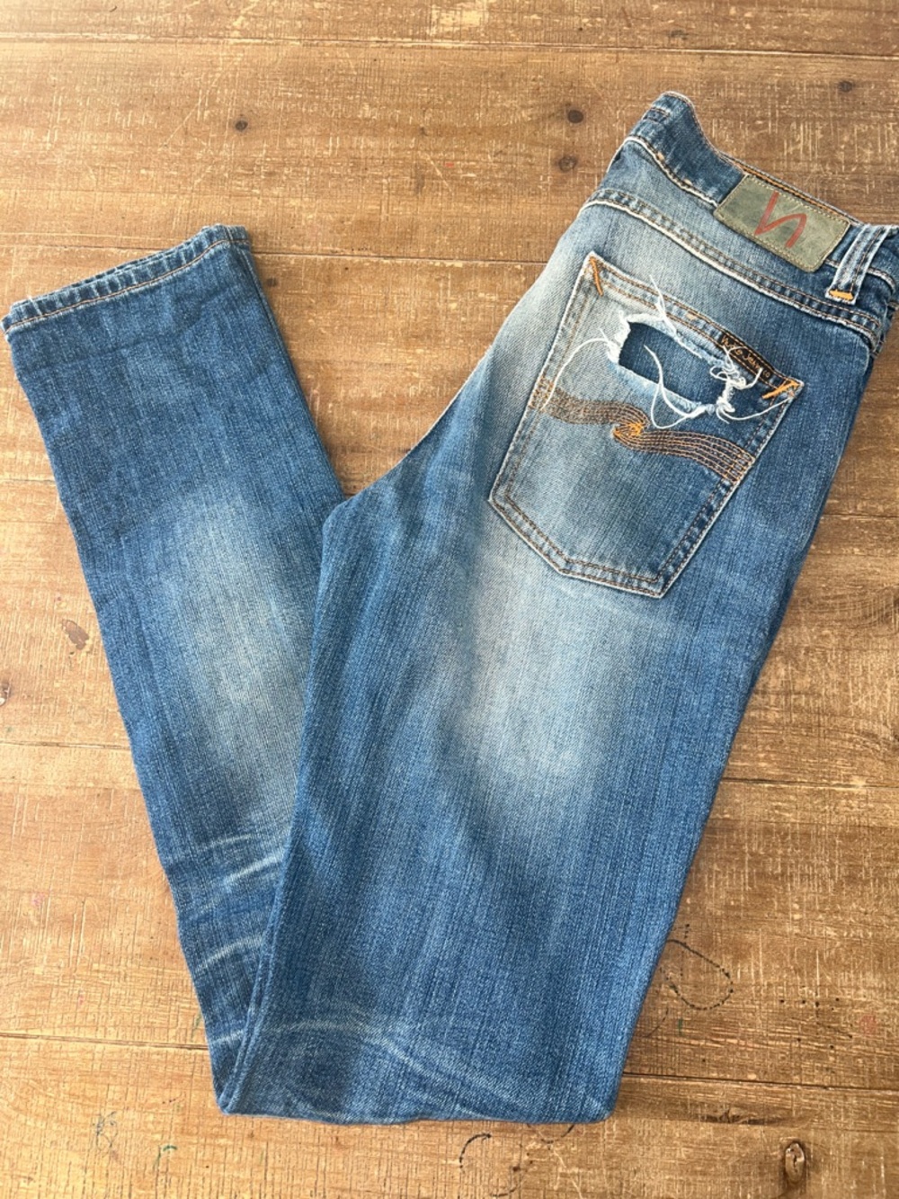 Nudie lean dean Men's Blue Faded Straight Jeans